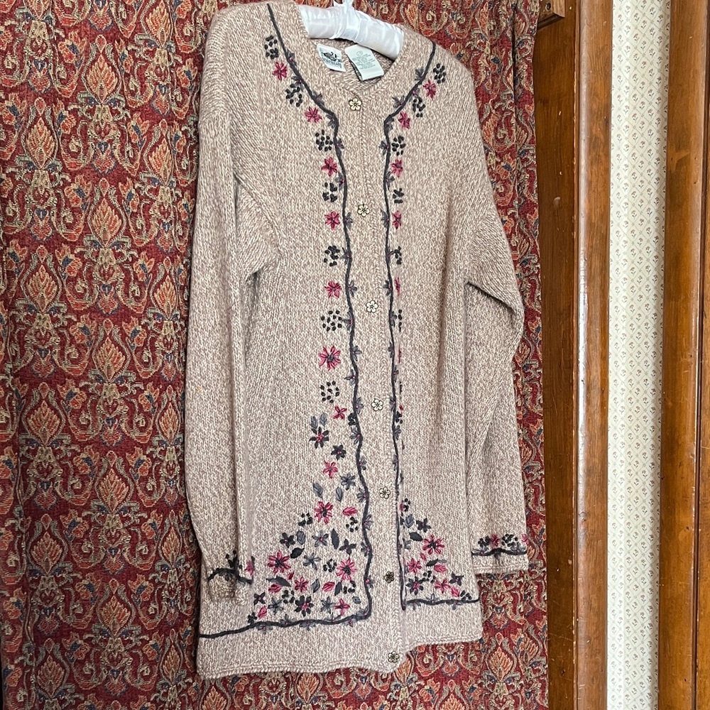 Northern Reflections Vtg Wool Cotton Long Cardigan Sweater WM Large Excellent
